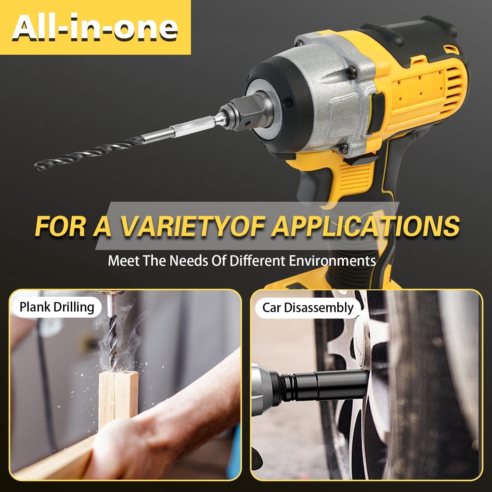 Brushless Electric Wrench with Full Copper Motor, Cordless Impact Wrench with Dual 3000mAh Batteries, Adjustable Torque Variable Speed Power Tool