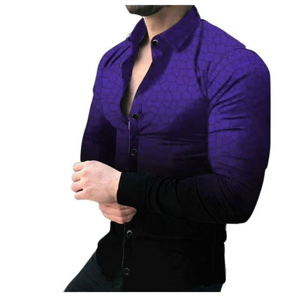 Camisas De Vestir Para Hombre Slim Fit Camisa informal de verano para hombre, camisa con solapa estampada, cárdigan con botones, camisa holgada, camiseta a la (Purple, XXL)