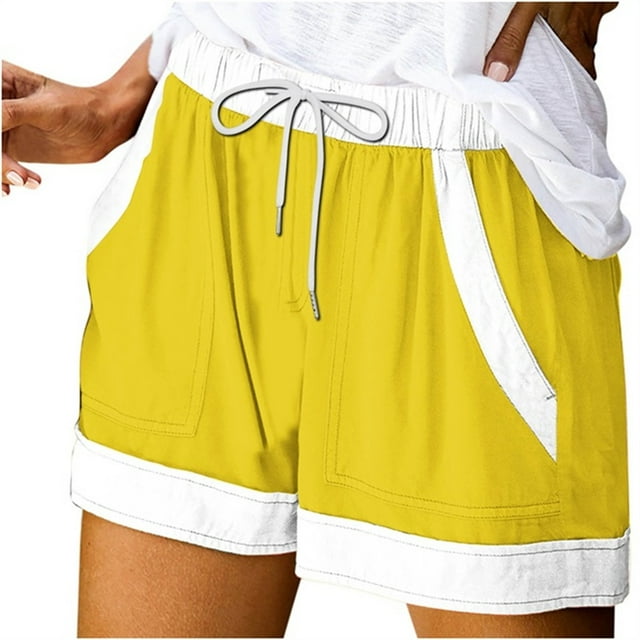 Plebaso Womens Summer Shorts Color Block Drawstring Casual Shorts Loose Activewear Shorts with Pockets
