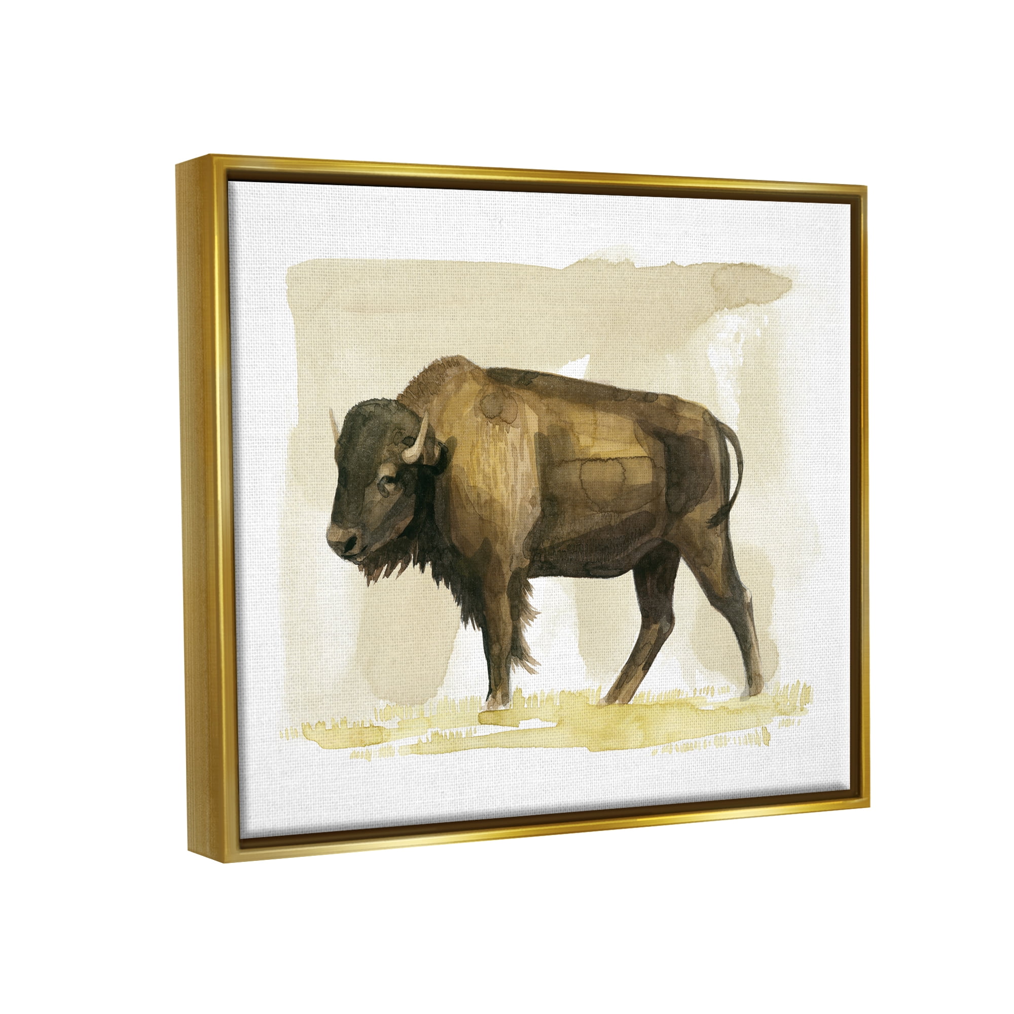 Stupell Bison Rural Animal Watercolor Animals & Insects Painting Gold Floater Framed Art Print Wall Art
