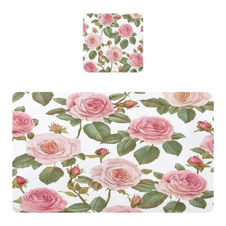

Wobogo Light Pink Rose Placemats Coasters Set of 1 Heat-resistant Non-slip Easy to Clean Square Dinner Plate Mat