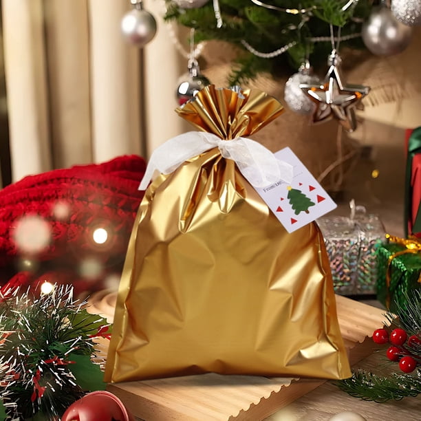 pstuiky Bolsa de dulces navideña con cordón, diseño de los Elfos y Santa Claus, paquete de bolsas de regalo de dulces con bolsillo