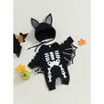 thumbnail image 3 of Cenuakty Baby Halloween Outfit, Long Sleeve Crew Neck Skeleton Print Bat Jumpsuit with Hat for Girls Boys, 3 of 8