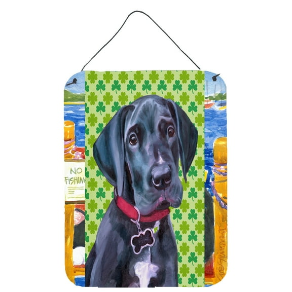 Black Great Dane Puppy St. Patricks Day Shamrock Wall or Door Hanging Prints