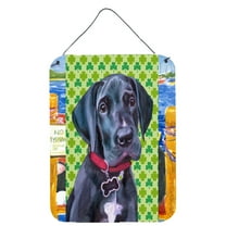 Black Great Dane Puppy St. Patricks Day Shamrock Wall or Door Hanging Prints