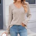 thumbnail image 2 of XFLWAM Women's Sweatshirts V Neck Long Sleeve Lace Trim T Shirts Casual Loose Fit Fall Lightweight Pullover Tops Khaki XL, 2 of 7