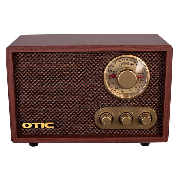 OTIC Retro Bluetooth Radio, AM FM Portable Speaker with Rechargeable Battery, Vintage Wooden Wireless Radio with AUX Input, USB-C Charging for Home Office
