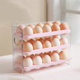 thumbnail image 2 of Refrigerator Egg Holder, Auto-Rolling Egg Storage Container for Fridge Side Door, Space Saving Plastic Egg Tray Organizer for Kitchen Pantry Cabinet and Countertop, Pink, 2 of 4