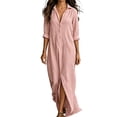 thumbnail image 2 of ClodeEU Women's V Neck 3/4 Sleeve Button Shirt Dress with Front Slit ,Elegant Casual Summer Maxi Dress Pink,Women's Plus L, 2 of 8