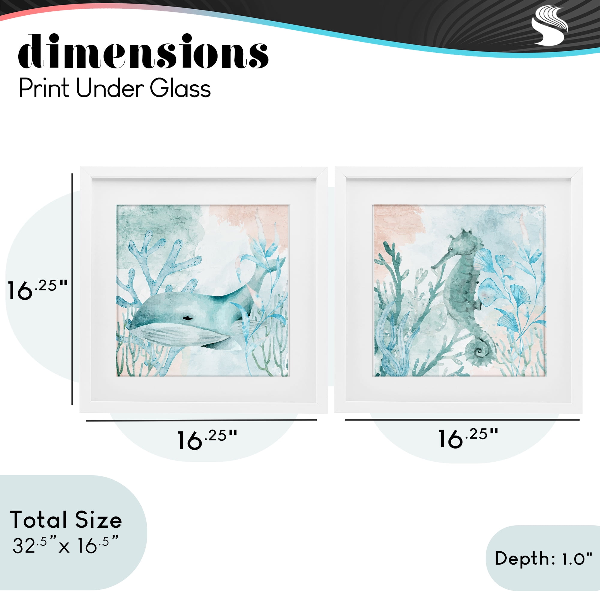 Stupell Industries Whale & Seahorse Sea Swim 2 Piece White Framed Print Under Glass Set, design by Kim Allen