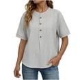 thumbnail image 5 of Uaswgudfs Women's Striped Henley Shirt, Short Sleeve V Neck Loose Fit Casual Blouse, 5 of 7