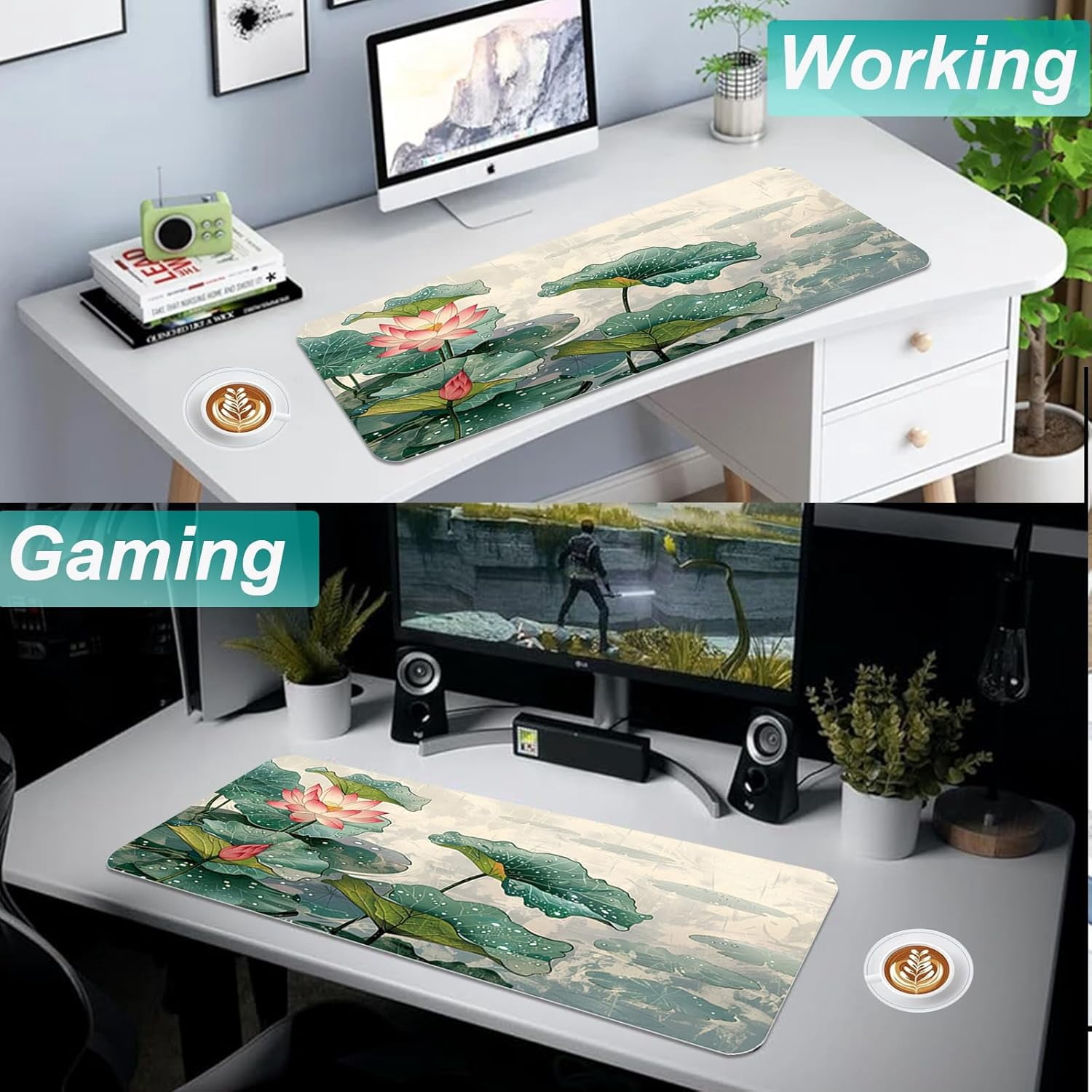 Gaming Mouse Pad 31.5x11.8 inch XL Large Extended Mouse Pad, Big Mousepad Desk Mat for Computer with Non-Slip Rubber Base and Stitched Edge-Lotus
