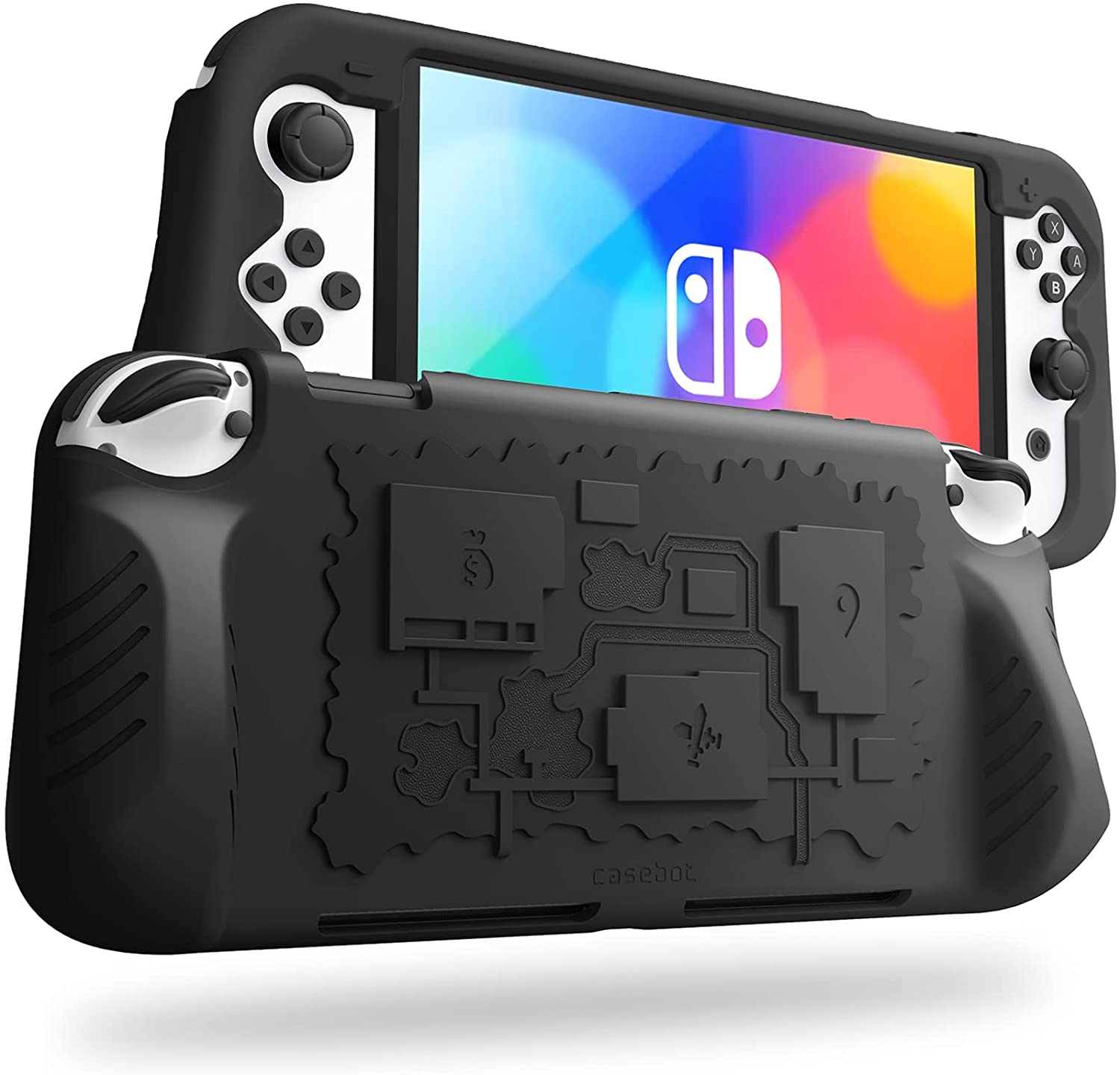 Fintie Ergonomic Grip Case for Nintendo Switch OLED Model 2021 with 3 Game Card Slots, Soft Silicone Shockproof Anti-Slip Protective Cover, Black