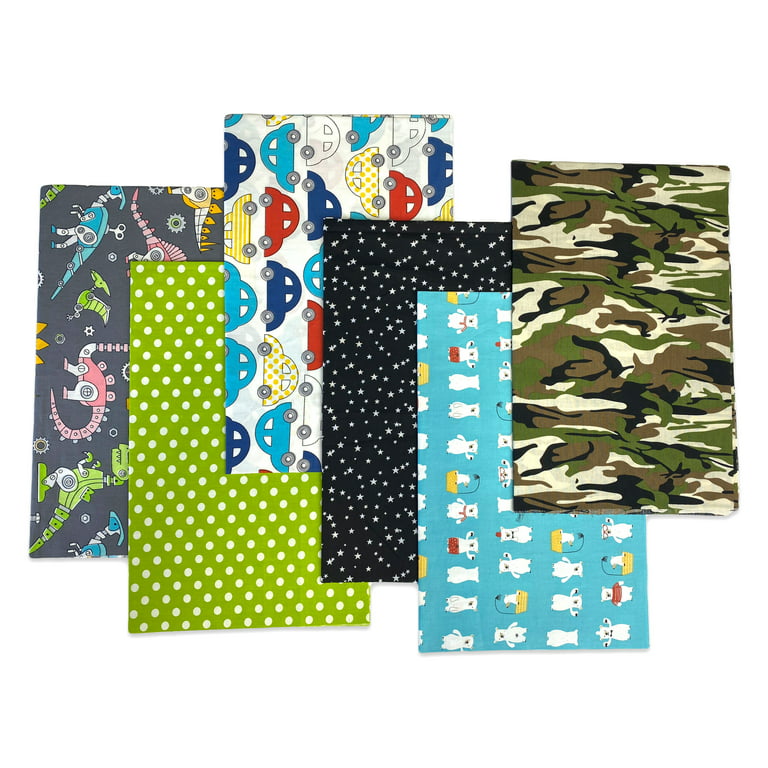 Extra Large 100% Cotton Fat Quarters Fabric Bundles 18 x 29 For Sewing  Masks, Quilting - Robots, Cars, Camo, Polar Bear - Variety Pack D