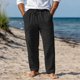 thumbnail image 1 of Pantalones largos para hombre, informales, de verano, con cintura elástica, con cordón y múltiples bolsillos, para baño de niño., 1 of 9