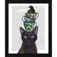 thumbnail image 2 of Fab Funky 15x18 Black Modern Wood Framed Wall Art Titled - Black Cat with Teacups and Blackbird, 2 of 6