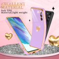 thumbnail image 6 of Compatible with Samsung Galaxy S21 Case with HD Screen Protector Shockproof Protection, Love Heart Plating Girly Women Cute Soft TPU Luxury Elegant Case for Galaxy S21 5G, Purple, 6 of 12