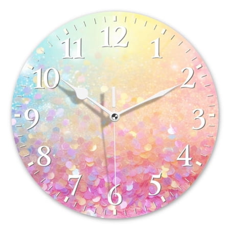 Non-Ticking Silent Wall Clocks Battery Operated Personalized Decor Clock for Living Room,Bedroom-Colorful Pastel Glitter Background With Bokeh And Sparkles(10inch)