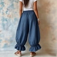thumbnail image 5 of Lumtrix Womens Cotton Linen Wide Leg Balloon Pants Casual Cropped Ruffle Palazzo Flowy Pants with Pockets Navy 2XL, 5 of 6
