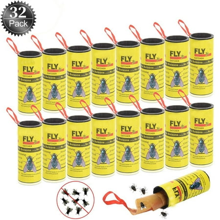 Sticky Fruit Fly Bug Traps for Indoor/Outdoor Use - Insect Catcher for White Flies, Mosquitos, Fungus Gnats, Flying Insects - Disposable Glue Trappers - 32