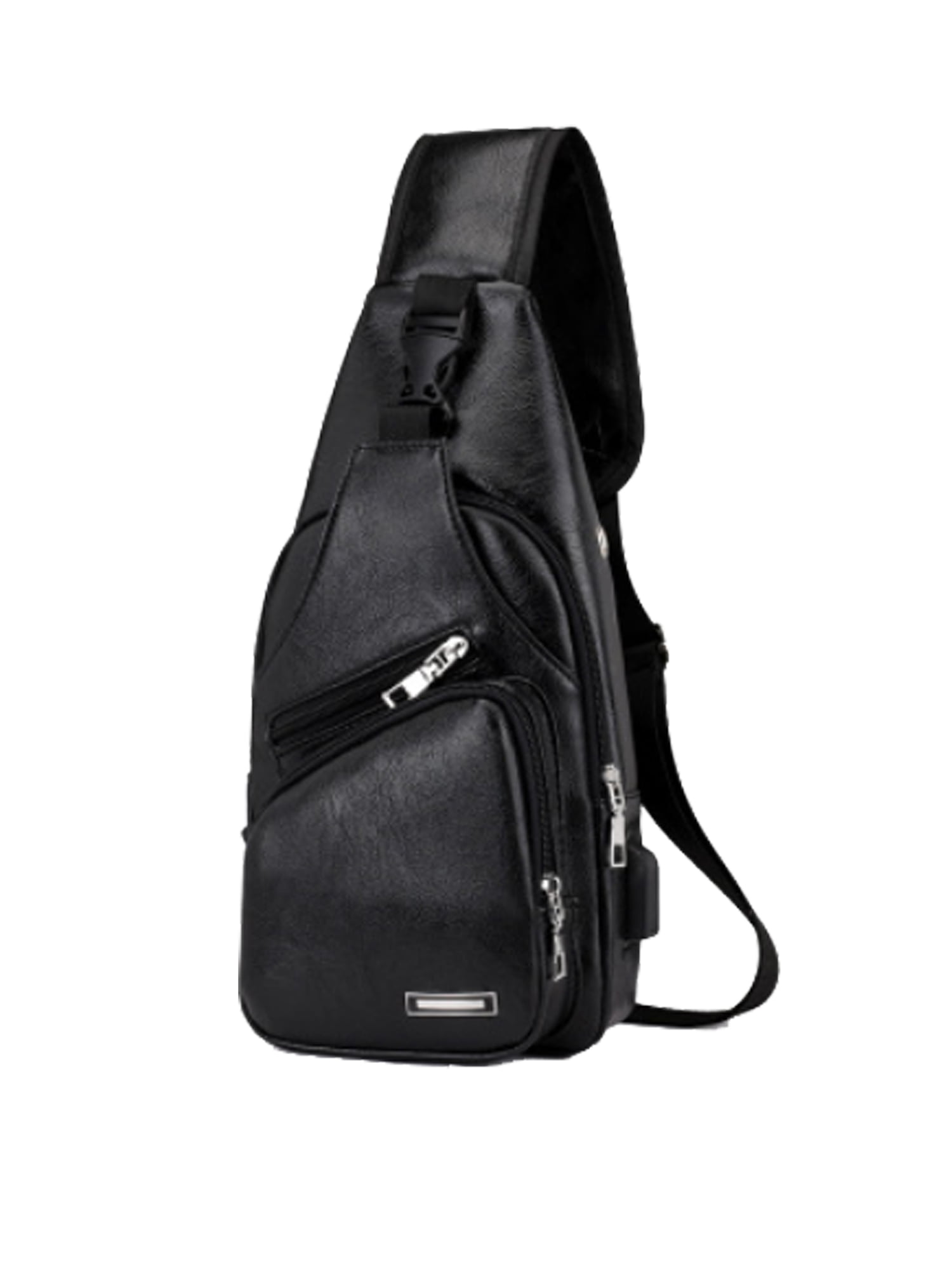 Men Leather Chest Bag Shoulder Sling Pack USB Charging Sport Crossbody Backpack 