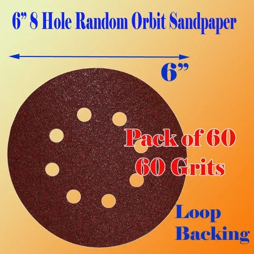 60 X 60G 60 Grit # 6"X 8 Hole Sanding Disc Sandpaper Hook And Loop Paper Palm Ro