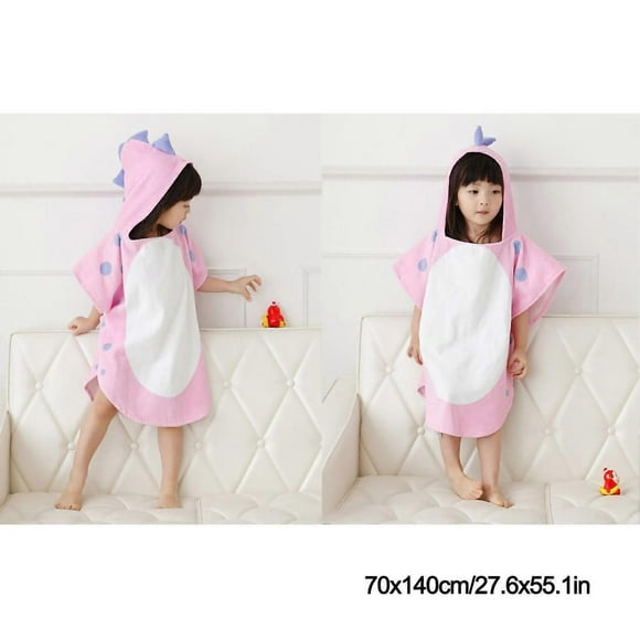 Baby Bath Towel Cotton Skin Friendly Good Water Absorption Dinosaur Style Unisex Kid Hooded Bathrobe Pink 70x140/27.6x55.1in