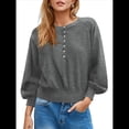 thumbnail image 1 of Suéter de Cuello Redondo con Botones para Mujer, Camisetas Henley de Larga de Otoño, Tops de Punto Holgados A Gris XXL, 1 of 8