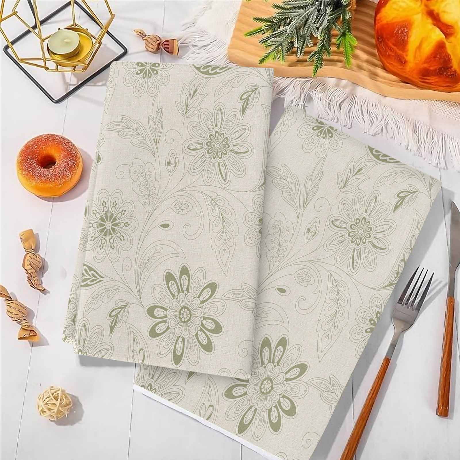 Dish Towels, Sage Green Paisley Pattern Absorbent Kitchen Towels 2 PCS, Boho Tribal Vintage Flowers Microfiber Hand Towels Dish Cloths Tea Towels for Home&nbsp;Bathroom Cleaning Drying,18X28-Inch,