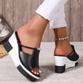 thumbnail image 3 of Wedges Heels for Women Peep Toe Platform Sandals Summer Trendy Rhinestone Beaded Slip on Slides Pumps Shoes Black Size 8, 3 of 7