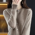 thumbnail image 2 of Cardigan en Tricot pour Femmes à Col Rond, Manches Longues, Couleur Unie, Veste pour l'Automne et le Printemps, 2 of 8