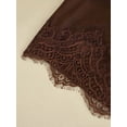 thumbnail image 6 of Women's Brown Satin Mock Neck Long Sleeve Mini Dress Ruched Waist Lace Hem Bodycon Slim Fit Party Dress, 6 of 8