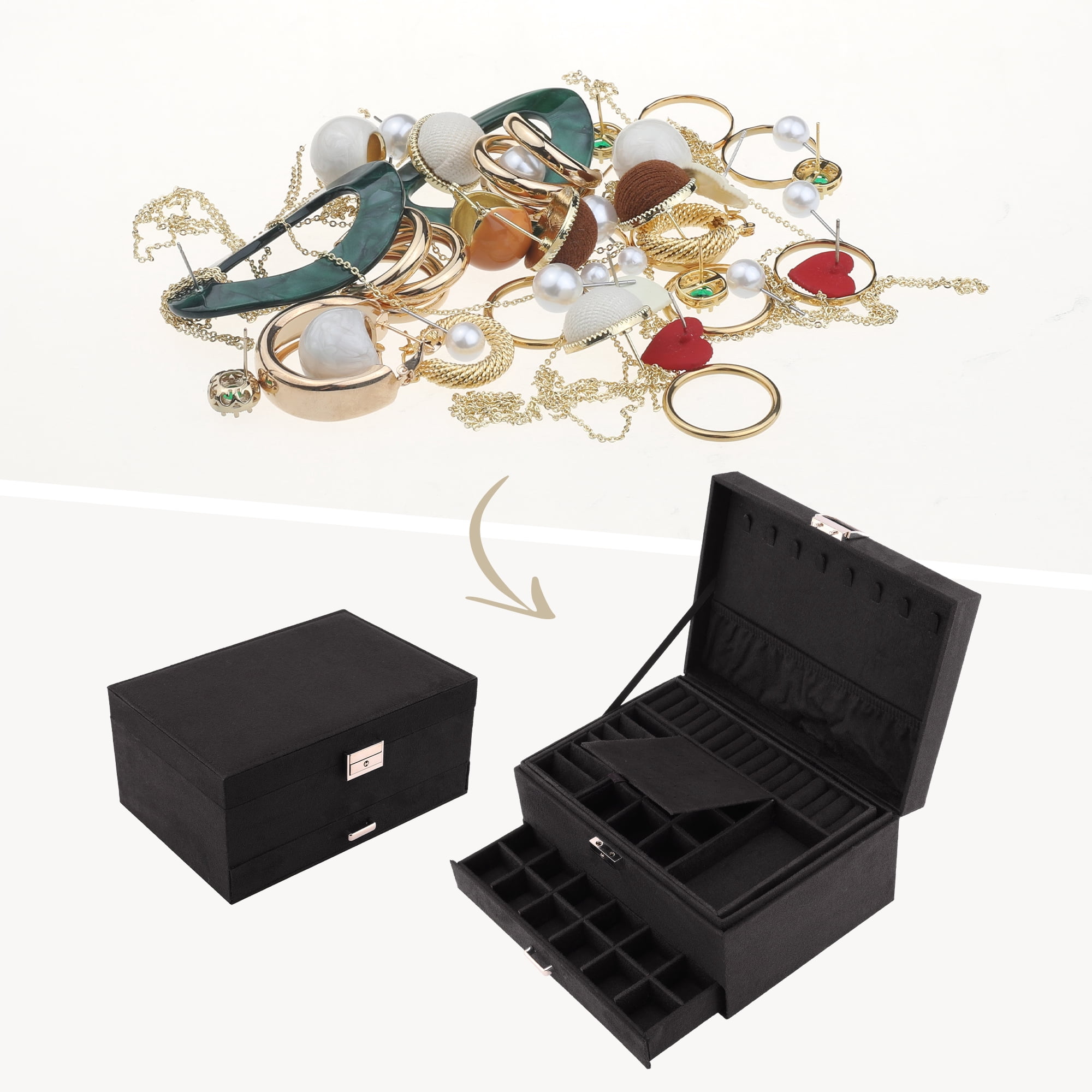 Unique Bargains 3 Layers Jewelry Box Organizer with Drawer Removable Tray Black