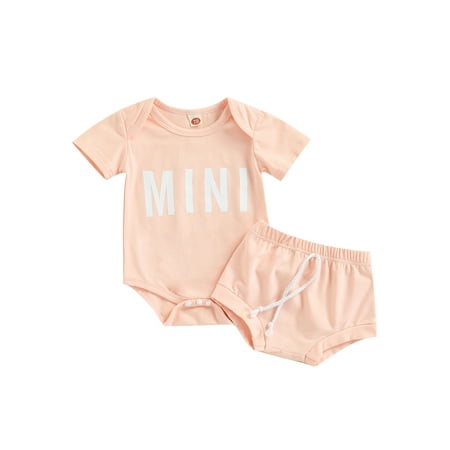

TSEXIEFOOFU Baby Girl Boy Jumpsuit Set Toddler Letter Print Summer Short Sleeve Romper and Stretch Casual Drawstring Shorts
