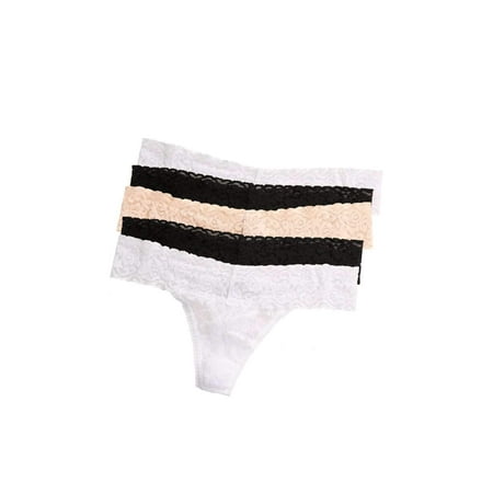 Felina Stretchy Lace Low Rise Thong - Sexy Underwear for Women  Thongs for Women  Seamless Panties for Women (5-Pack) (Black White Bare  L/XL)