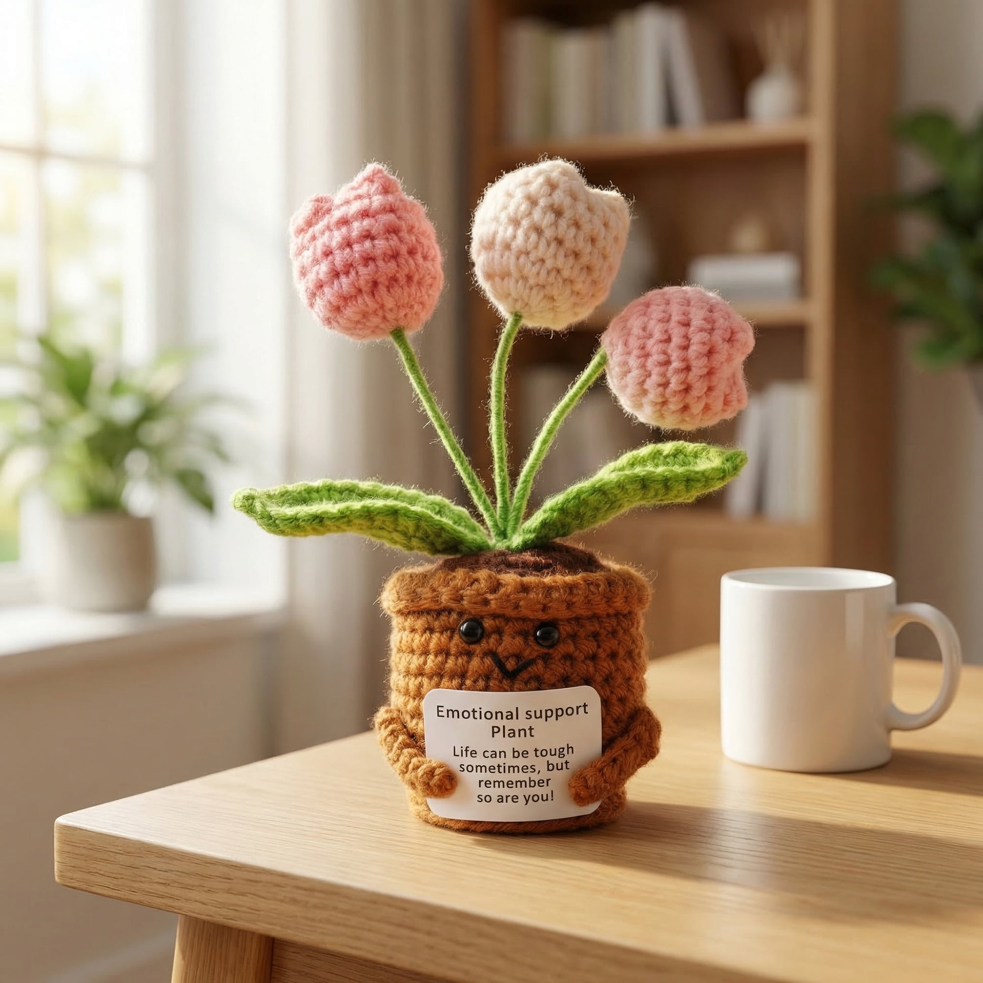 Unique Bargains 2Pcs Handmade Crochet Puffy Tulip Knitted Potted Plant Pink Purple 4.3in