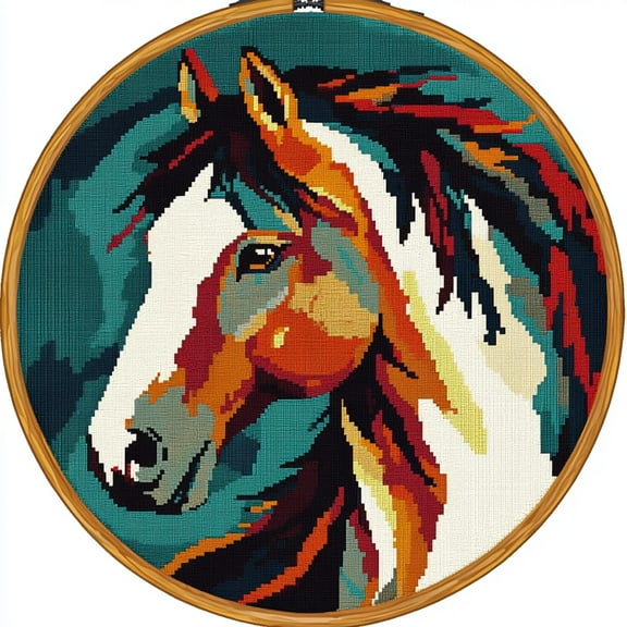 DIY Punch Needle Kits American Native Indian Horse Easy for Beginners Punch Needle Embroidery Set for Craft lovers with Printed Pattern and Hoop for Home Decor 20x20cm-11