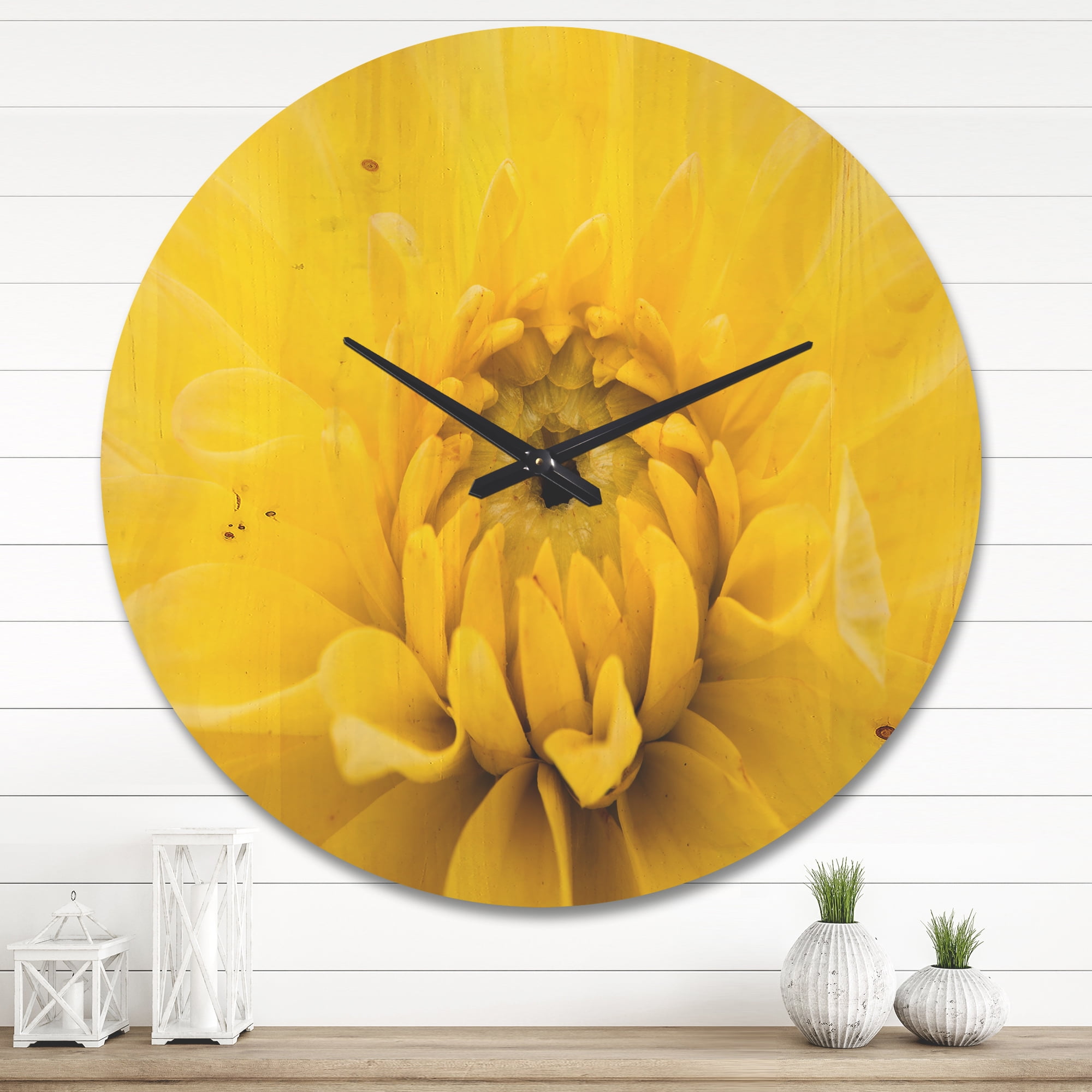 Designart 'Close Up Yellow Chrysanthemum Gold Flower ' Modern Wood Wall Clock