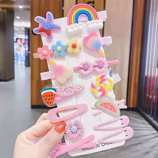 56 piezas-accesorios para el cabello para niñas pequeñas, pinzas para el pelo para niños, flores de caramelo, frutas, arcoíris, lindas pinzas para el pelo para niñas