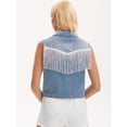 thumbnail image 4 of DARING DIVA Women's Button Down Sleeveless Tassel Trim Fringe Jean Vest S Light Blue, 4 of 8