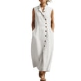 thumbnail image 2 of Shihyeh Linen Dresses for Women 2026 Casual Maxi Dress Lightweight Sleeveless Button Down Dresses V Neck Summer Beach Dresses, 2 of 6