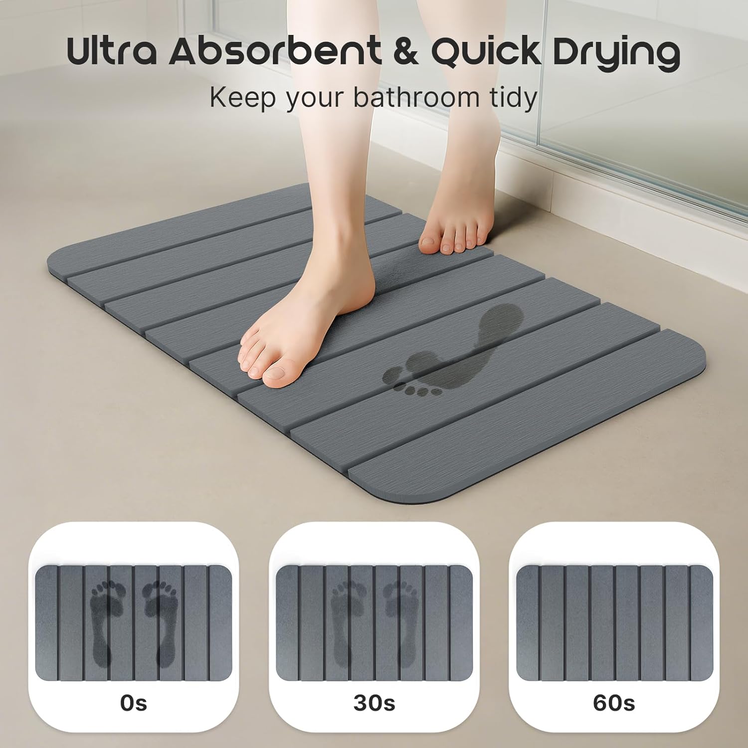 ANHXN Foldable Stone Bath Mat with Non Slip Rubber Base, Highly Absorbent Quick Drying Diatomaceous Earth Mat for Bathroom Use, Easy to Store and Clean