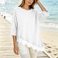 thumbnail image 6 of Lmueinov 3/4 Length Sleeve Womens Tops Crew Neck Lace Scalloped Hem Casual Shirts Solid Loose Fit Blouses Summer Fall Vacation Outfits, 6 of 7