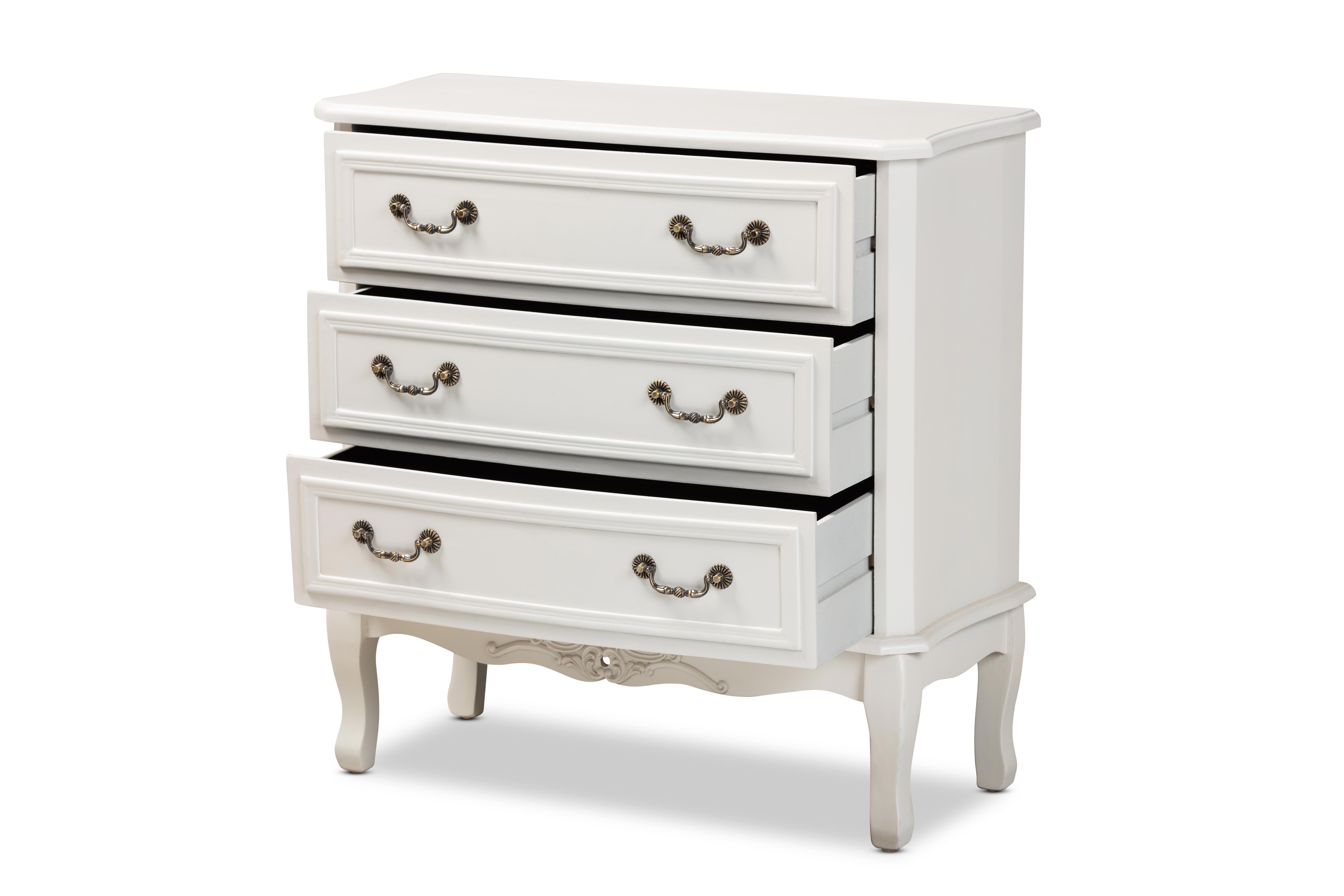 Baxton Studio Select 3-Drawer Vertical Chest, Medium Density Fiberboard, Brass Hardware, White