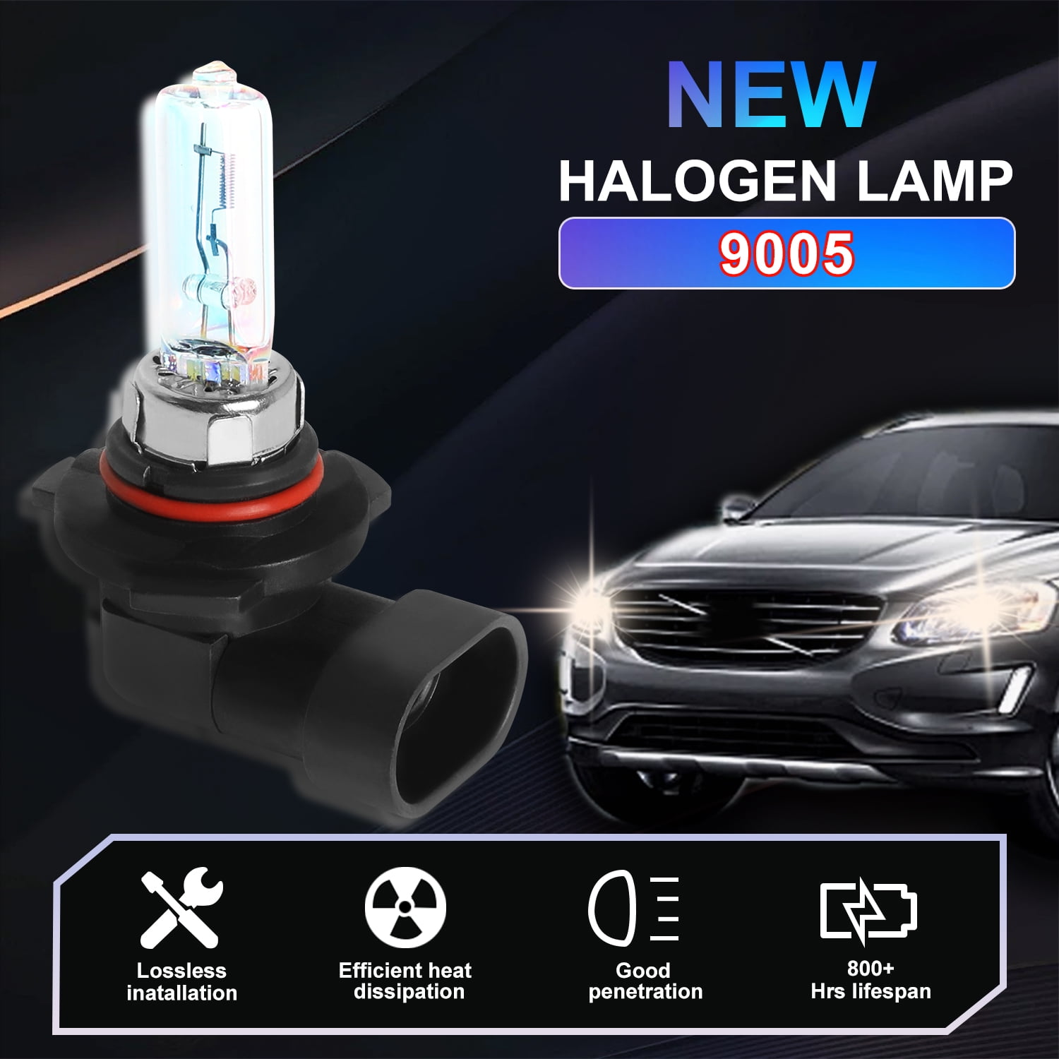 9005 H11 Halogen Headlight Bulbs Combo, High Low Beam Replacement, 4000LM 4200K Warm White, Pack of 4