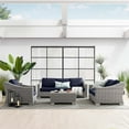 thumbnail image 2 of Lounge Sectional Sofa Chair Set, Rattan, Wicker, Light Grey Gray Blue Navy, Modern Contemporary Urban Design, Outdoor Patio Balcony Cafe Bistro Garden Furniture Hotel Hospitality, 2 of 10