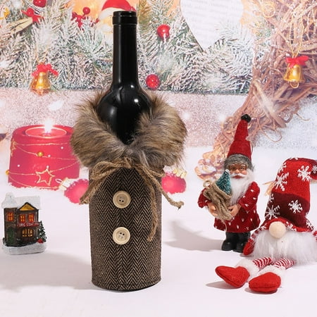 

Yannee Christmas Wine Set Decoration Table Wine Bottle Decoration Striped Plaid Skirt