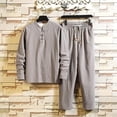 thumbnail image 2 of Xzbqbs Men's 2 Pieces Cotton Linen Set Casual Short Sleeve Henley Shirts and Drawstring Beach Yoga Pants Summer Outfits Set for Men, 2 of 4