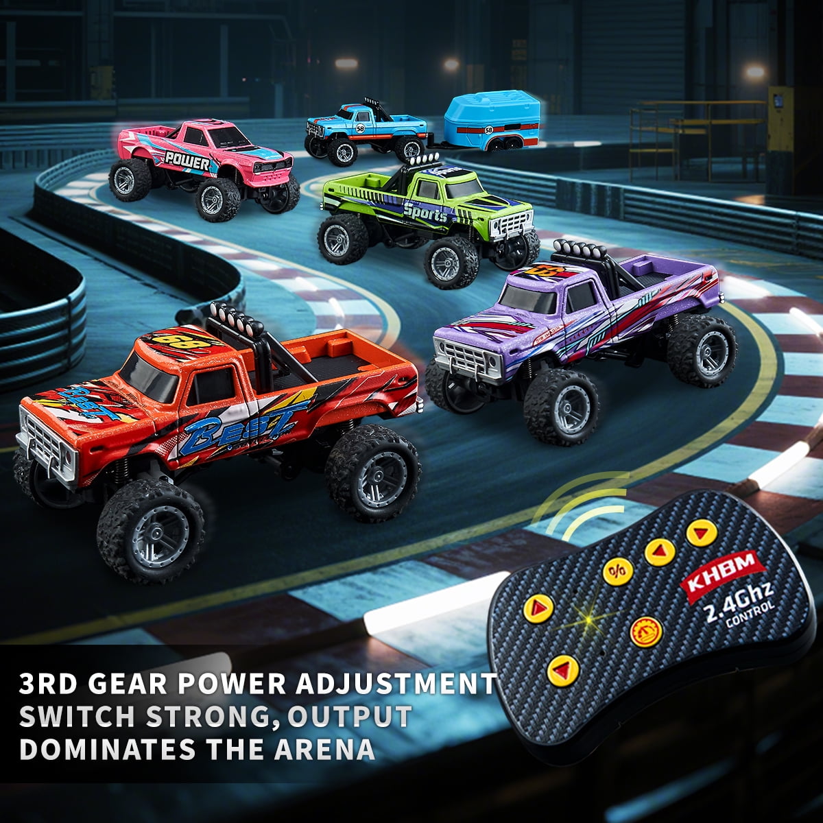 1: 64 scale Bigfoot with trailer remote control car - equipped with lights, 2.4GHz remote control, alloy structure, supporting speed regulation/steering
