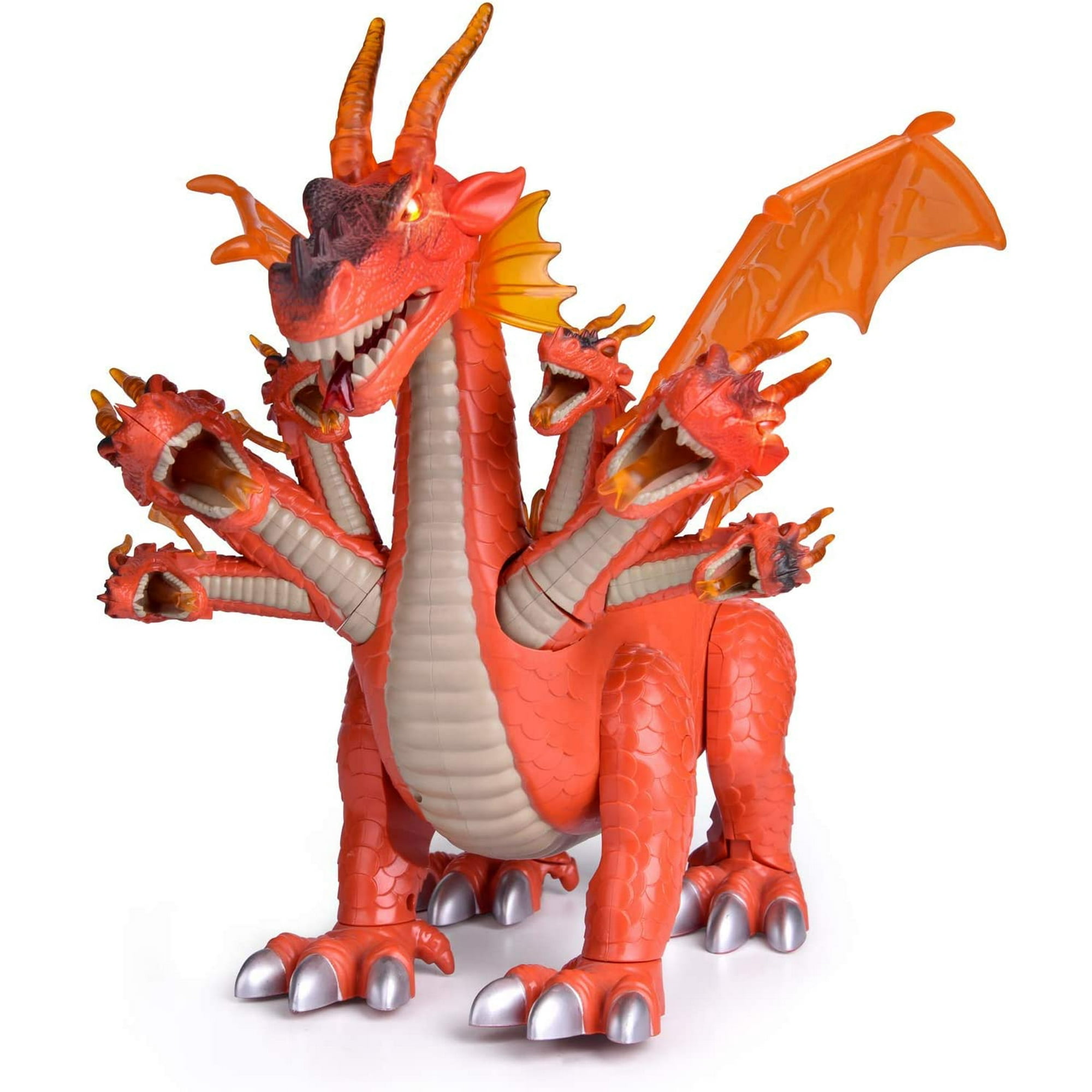 Htooq 10 7 Headed Robo Alive Dragon Toys Mechanical Action Figure Orange Dragon Walking With Lights And Sounds Party Decorations Supplies Birthday